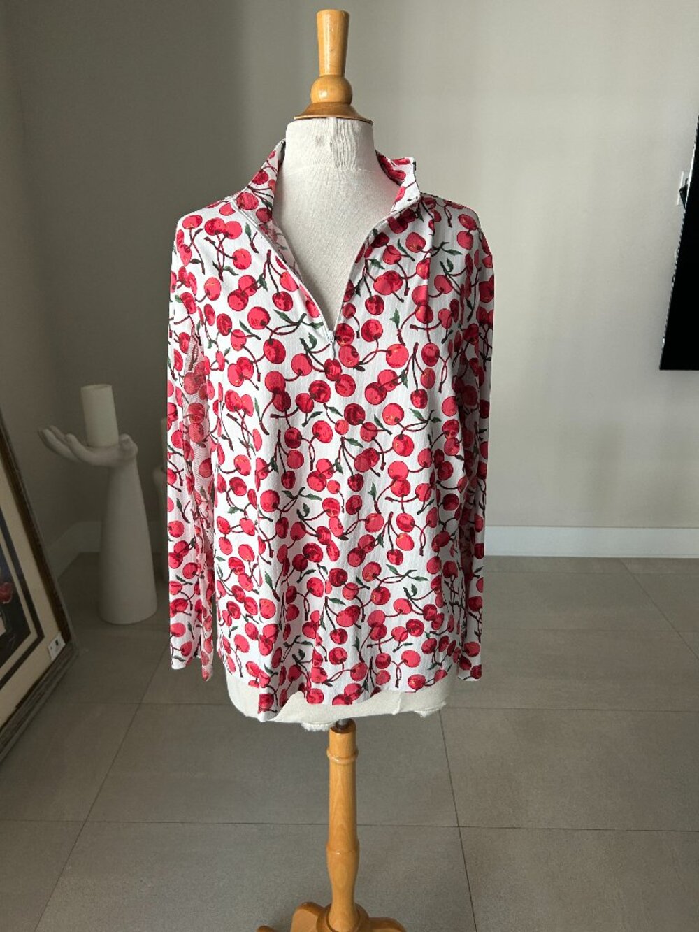 IBKUL Cherry print 1/4 zipper up top, Size XXL